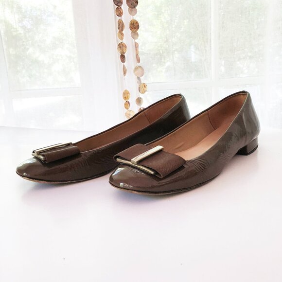 French Sole NY fsny Taupe Brown Patent low heel classy shoes  / Size 8.5…